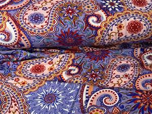 Viscose jersey - indisk paisley mønster i blå toner
