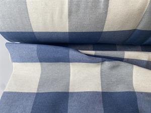 Fastvævet bomuld/pl  - garnfarvede tern i blå og offwhite