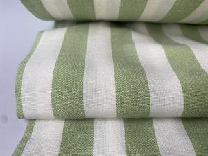 Fastvævet bomuld/pl  - garnfarvede striber i grøn og offwhite