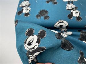 Bomuldsjersey - Mickey mouse på petrol farvet bund