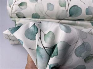 Bomuldsjersey - lys bund med print af eucalyptus i blide toner