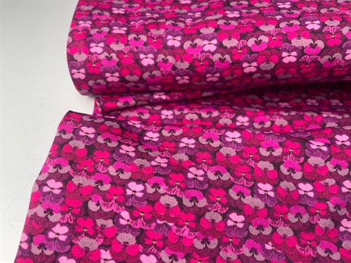 Bomuldsjersey - blomstret i fuchsia toner