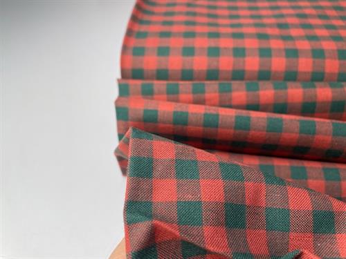 Fastvævet bomuld - mind the MAKER, organic gingham bottle green/coral red