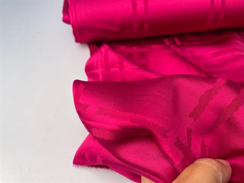 Fastvævet viscose - jacquard vævet og drønlækker i mørk pink