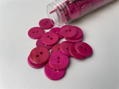 Poleret perlemorknap - fuchsia pink og blank, 18 mm